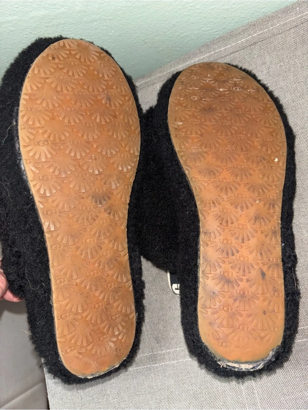 UGG Kids Black Fuzzy Slide Slippers with Branded Strap